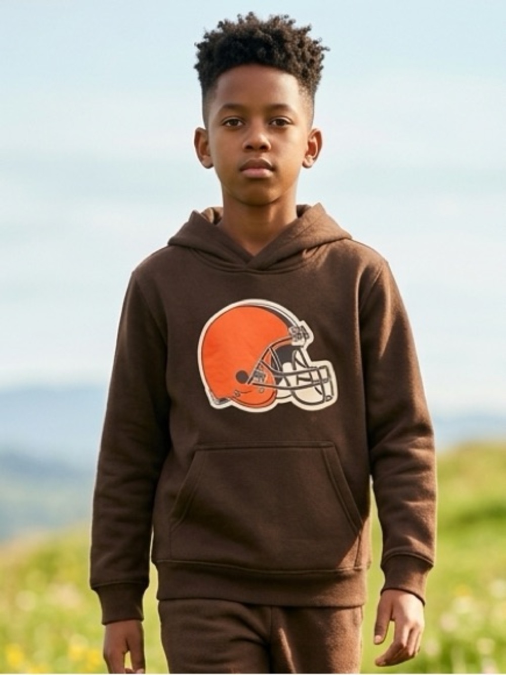 NWT NFL Team Apparel Youth Brown Cleveland Browns Logo Hoodie - Size Large